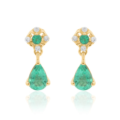 Emerald Stud or Drop Earrings – 9KT Yellow Gold | Fine Jewelry Yellow Gold