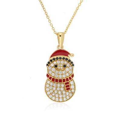 White Zircon with Enamel Snowman Pendant in 925 Sterling Silver