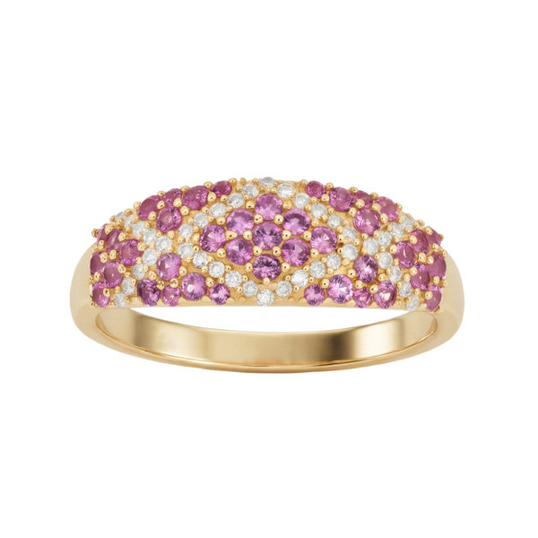 Pink Sapphire and Diamond Pave Band Ring in 9K Yellow Gold Yellow Gold
