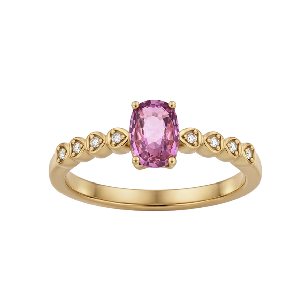 Pink Sapphire and Diamond Heart Band Ring in 9K Yellow Gold Yellow Gold