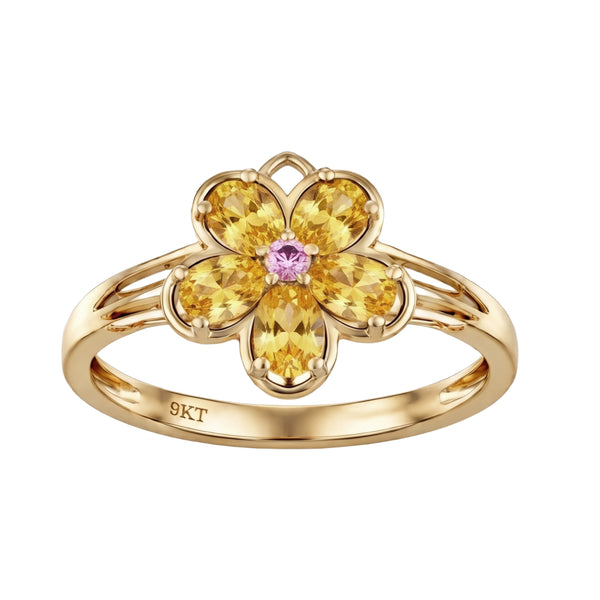 Yellow and Pink Sapphire Floral Ring in 9K Yellow Gold Yellow Gold
