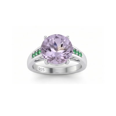 Rose De France & Tsavorite Ring in 925 Sterling Silver