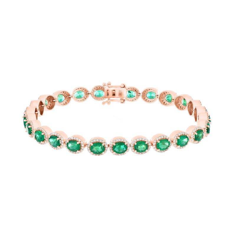 Emerald & Diamond Halo Tennis Bracelet – 9KT Yellow Gold | Fine Jewelry Rose Gold