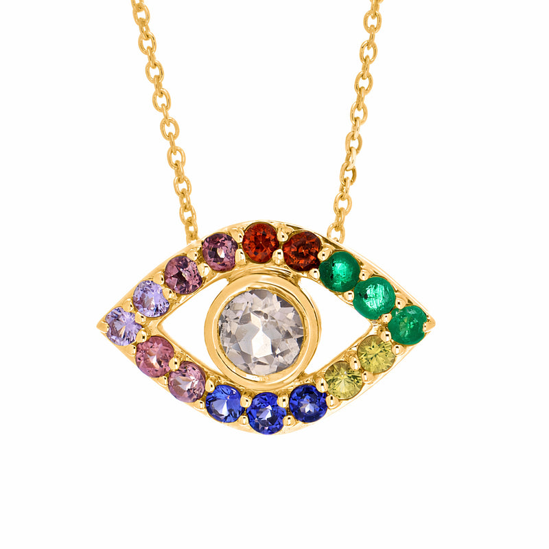 Multi-Stone Evil Eye Pendant – 9KT Yellow Gold | Fine Jewelry Yellow Gold