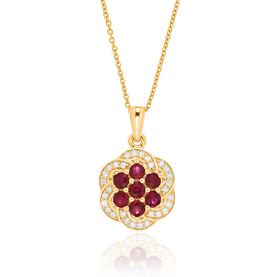 Ruby & Diamond Vintage Halo pendant – 9KT Yellow Gold | Fine Jewelry Yellow Gold