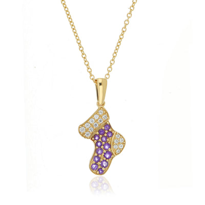 Amethyst & Zircon Christmas Stocking Pendant in 925 Sterling Silver