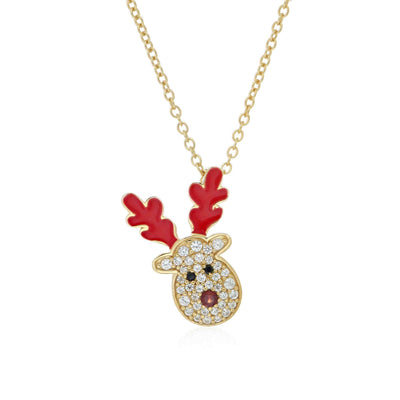 Red Garnet and Zircon Reindeer Pendant in 925 Sterling Silver