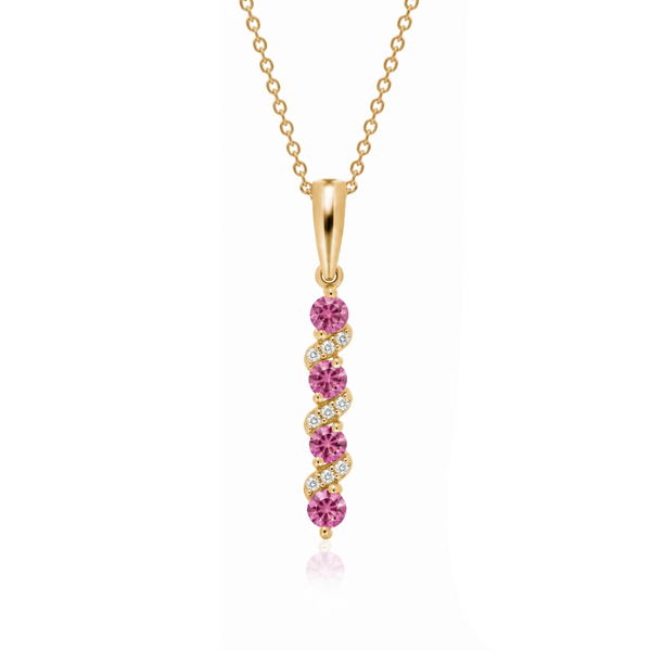 Pink Sapphire and Diamond Linear Drop Pendant in 9K Yellow Gold