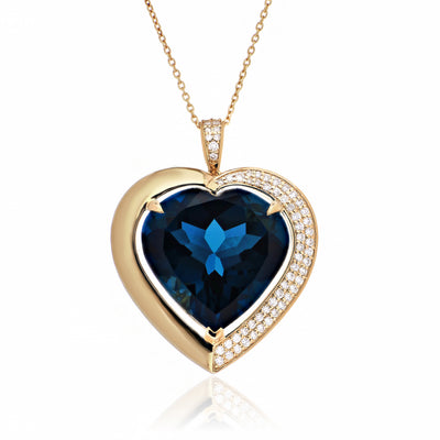 London Blue Topaz and Diamond Heart Pendant in 14K Yellow Gold Yellow Gold