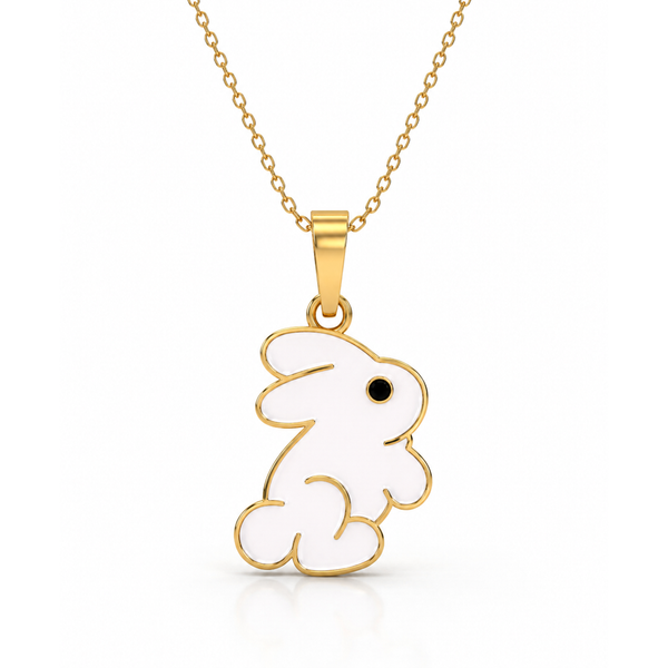 White Enamel Bunny Pendant with Chain in 925 Sterling Silver