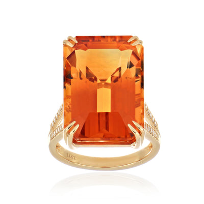 Citrine and Diamond Statement Ring in 14K Yellow Gold Yellow Gold